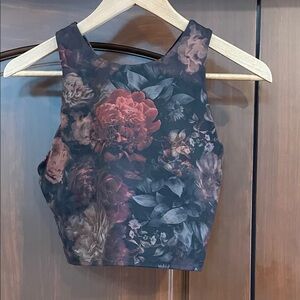 Athleta Black and Red Floral Crop Top bra medium